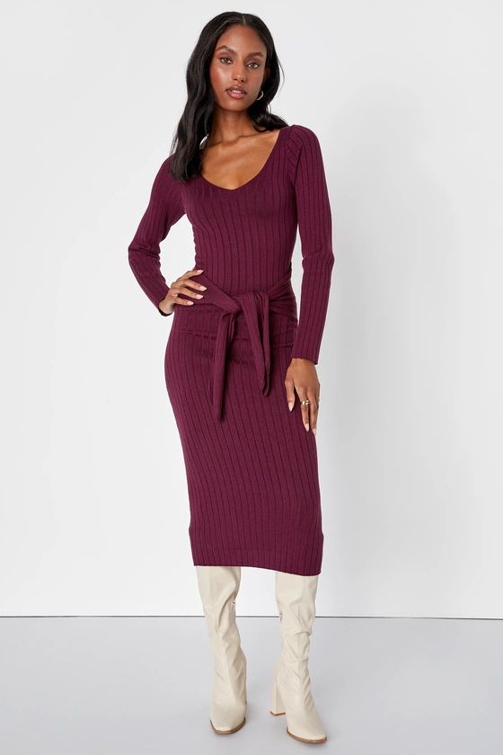 Flawless Agenda Purple Ribbed Tie-Front Midi Sweater Dress | Lulus (US)
