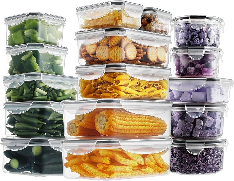 32 Pieces Food Storage Containers Set with Snap Lids (16 Lids + 16 Containers), Plastic Container... | Amazon (US)
