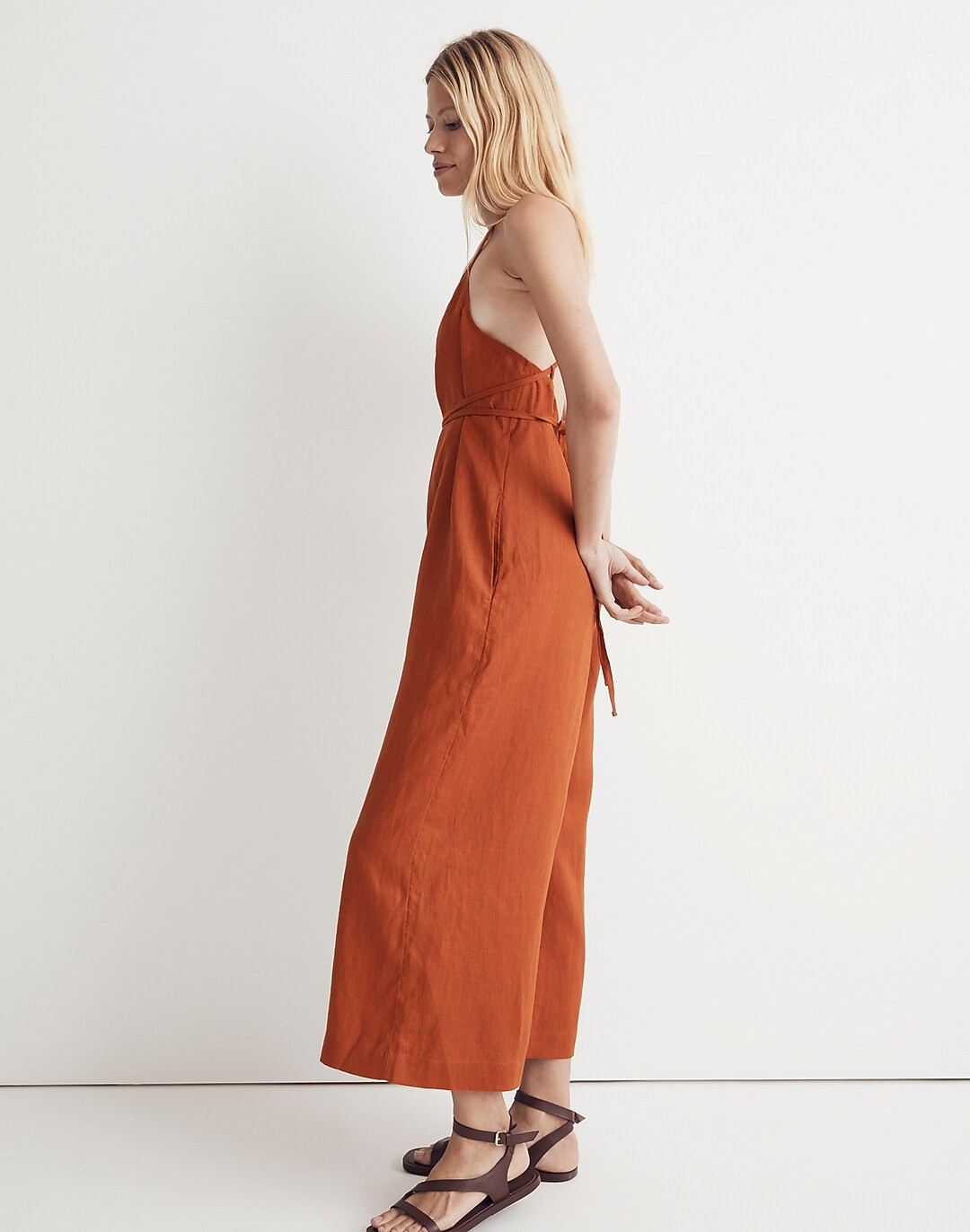 100% Linen Tie-Waist Wide-Leg Jumpsuit | Madewell