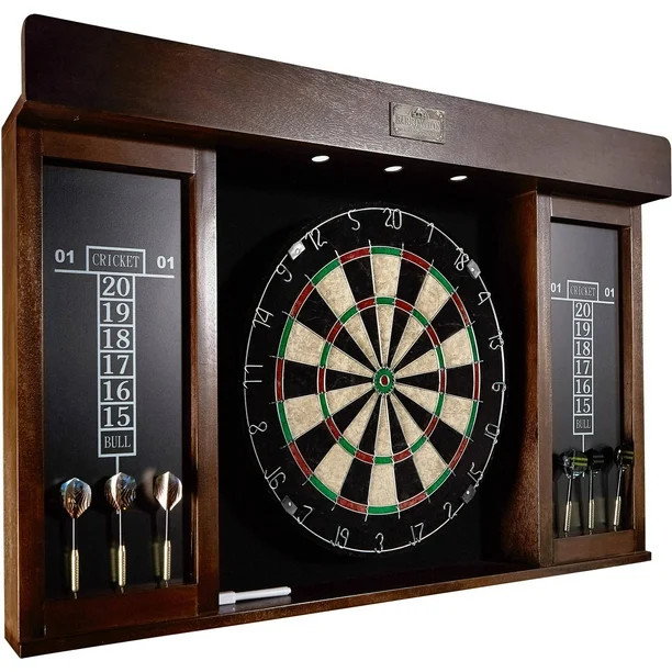 Barrington 40" Dartboard Cabinet Set, LED Lights, Steel Tip Darts, Brown/Black - Walmart.com | Walmart (US)