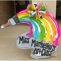 Welcome To Art Class | Teacher Door Hanger Classroom Decor Paint Brush Rainbow Palette Best Seller Personalized Gift For | Etsy (US)