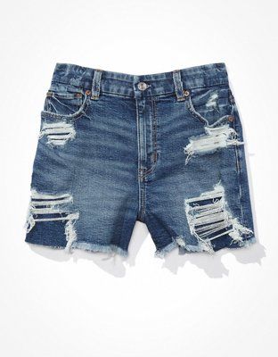 AE Strigid Curvy Denim Mom Shorts | American Eagle Outfitters (US & CA)