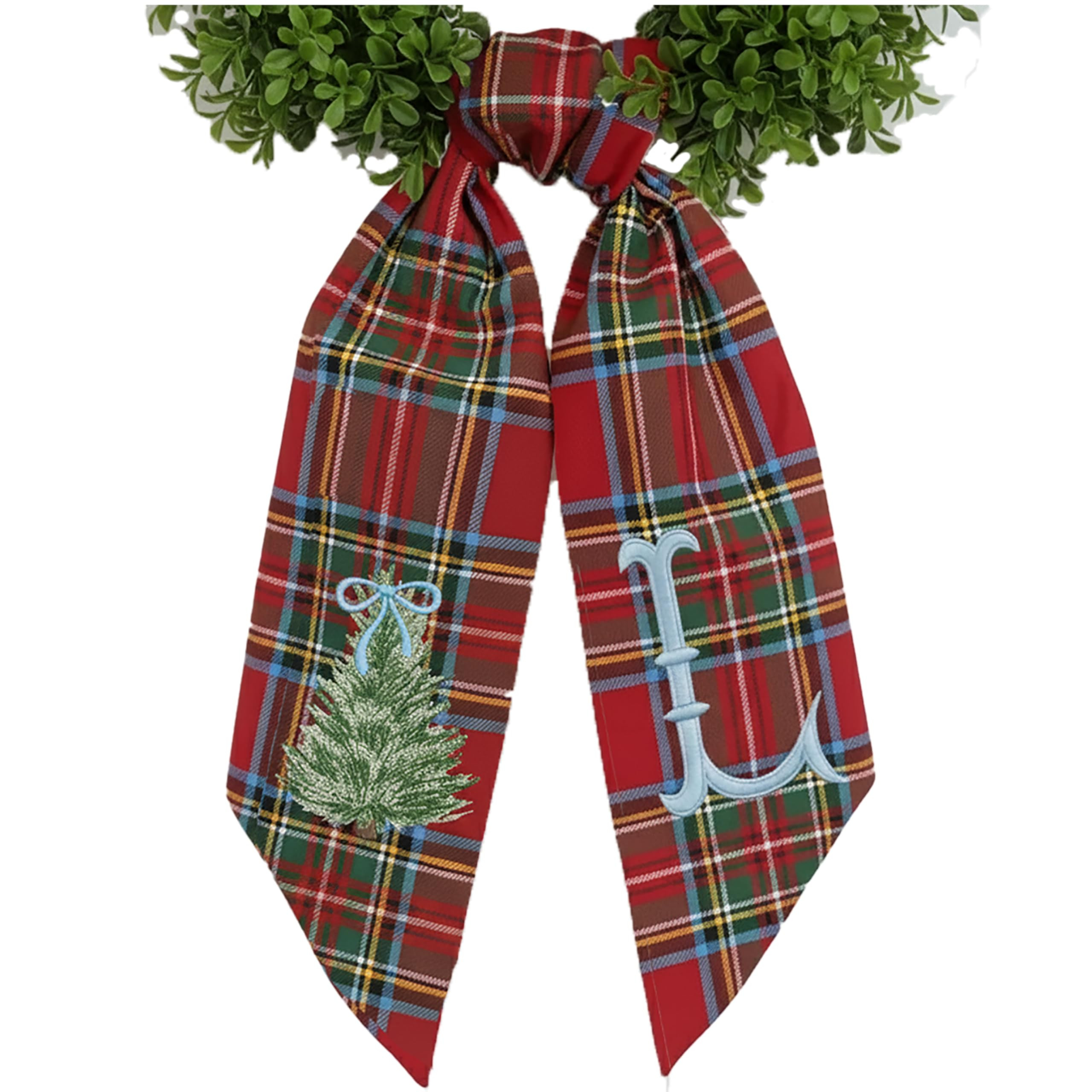 Christmas Wreath Sash with Personalized Letter Monogram, Embroidered Initial Christmas Bow, Linen... | Amazon (US)