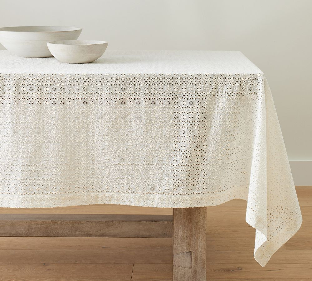Monique Lhuillier Eyelet Organic Cotton Tablecloth | Pottery Barn (US)