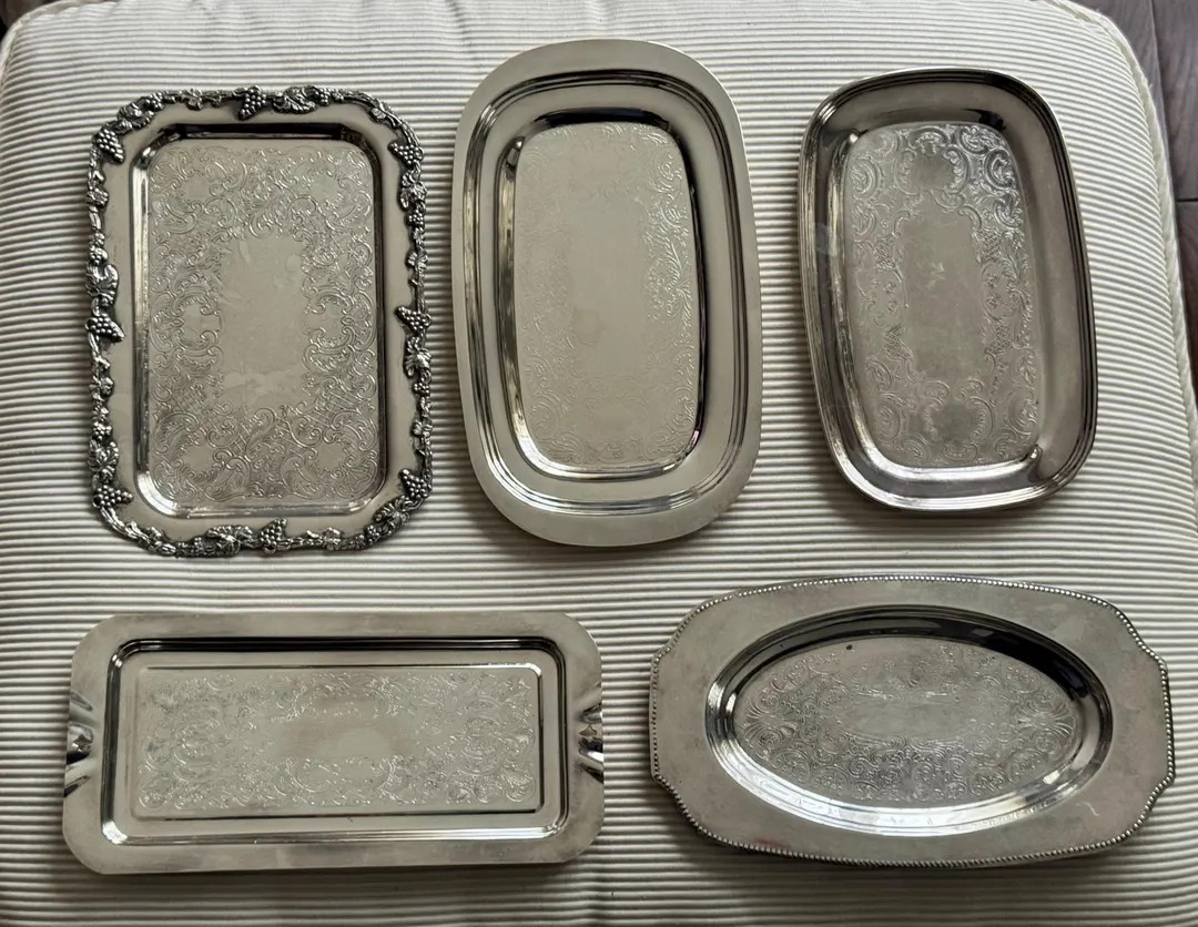 Vintage Silverplate Tray Collection – Rectangular or Oval – Engraved Silver on Copper | Etsy (US)