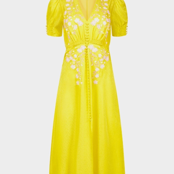 SALONI Yellow Puff Sleeve Midi Dress | Poshmark