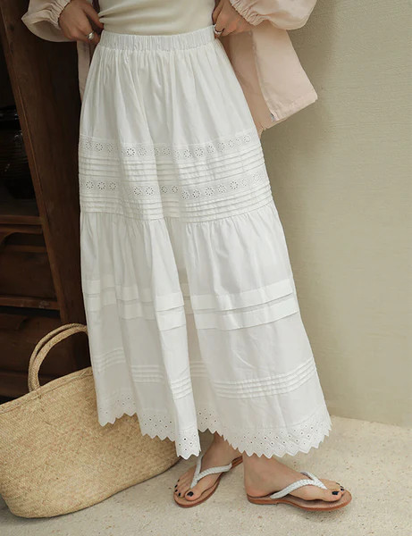 Cotton Eyelet Midi-Skirt | Pixie Market