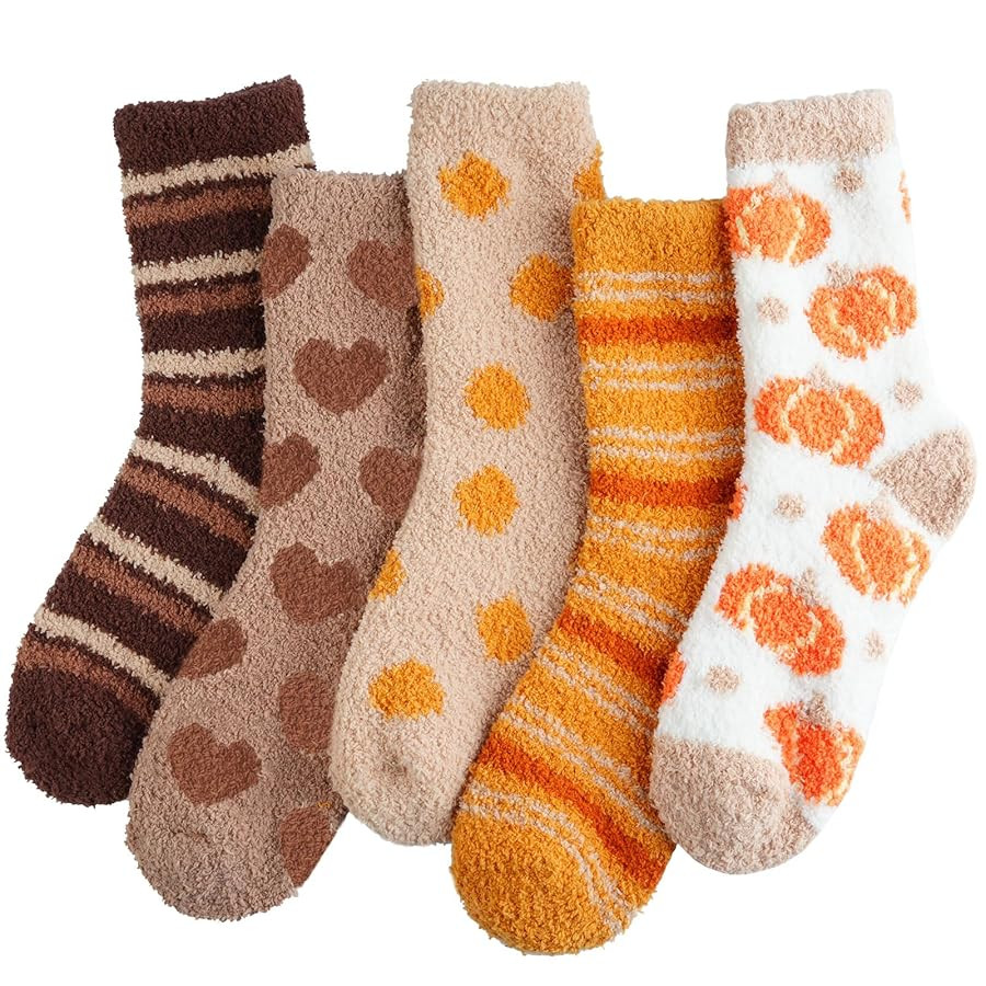 Fuzzy Socks for Women Fluffy Cozy Slipper Socks Fall Halloween Socks Gifts Pumpkin Slippers | Amazon (US)