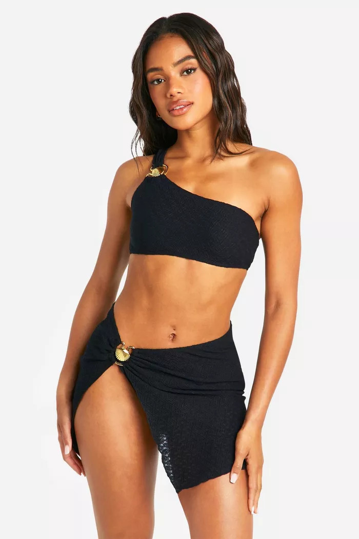 Shell Trim Crinkle Top & Skirt Beach Co-ord | boohoo (US & Canada)