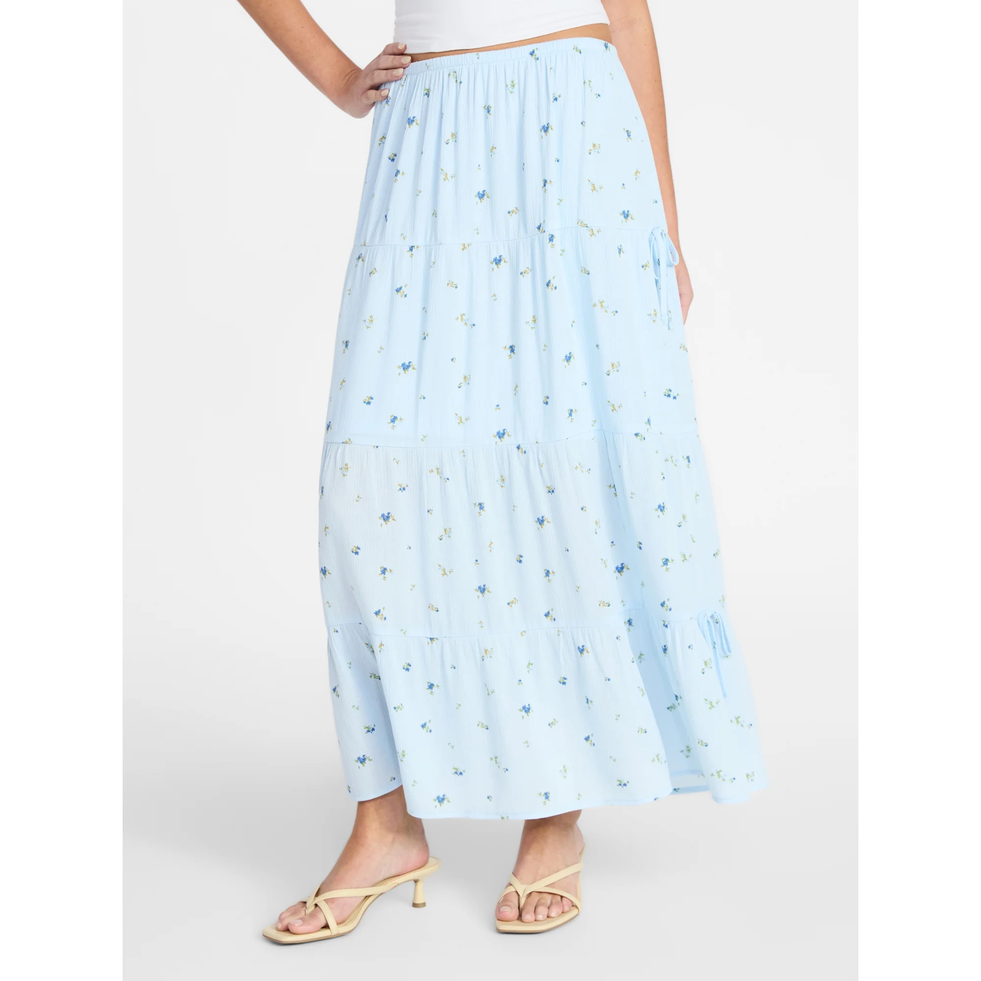 No Boundaries Side Tie Tiered Maxi Skirt, Women's and Women's Plus Sizes XXS-4X | Walmart (US)