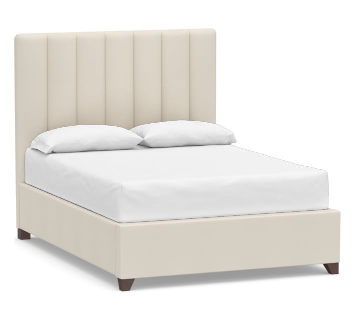 Kira Channel Tufted Upholstered Bed, King, Twill Cream | Pottery Barn (US)