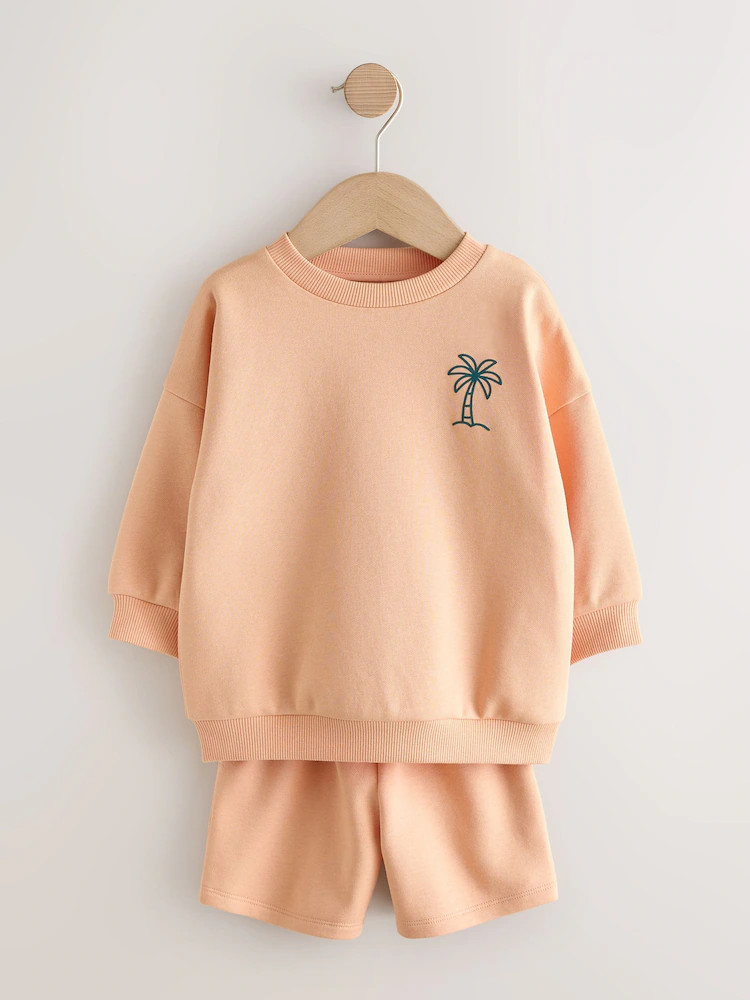 Orange Cool Kids Club Crew Neck Sweatshirt and Shorts Set (3mths-7yrs) | Next US