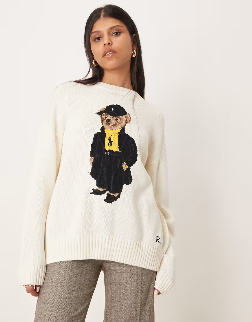 Polo Ralph Lauren holiday bear jumper in black | ASOS (Global)