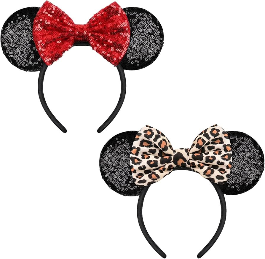 2 PCS Mouse Ears, Shiny Sequin Bow Mouse Ears Headbands for Adult Women Girls Christmas Birthday ... | Amazon (US)