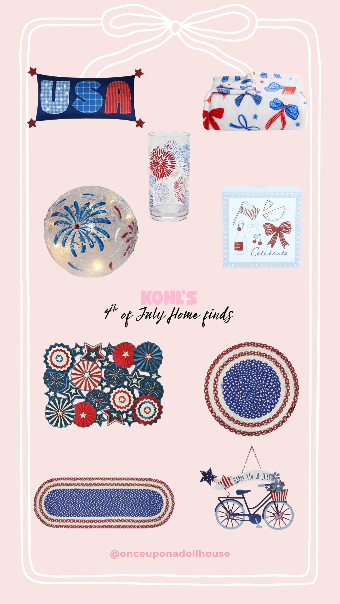 Kohl’s 4th of July Home finds! 

Patriotic finds, Glass, napkins, place mat, runner, towel, pillow.

#LTKsummer #LTKfestival #LTKhome