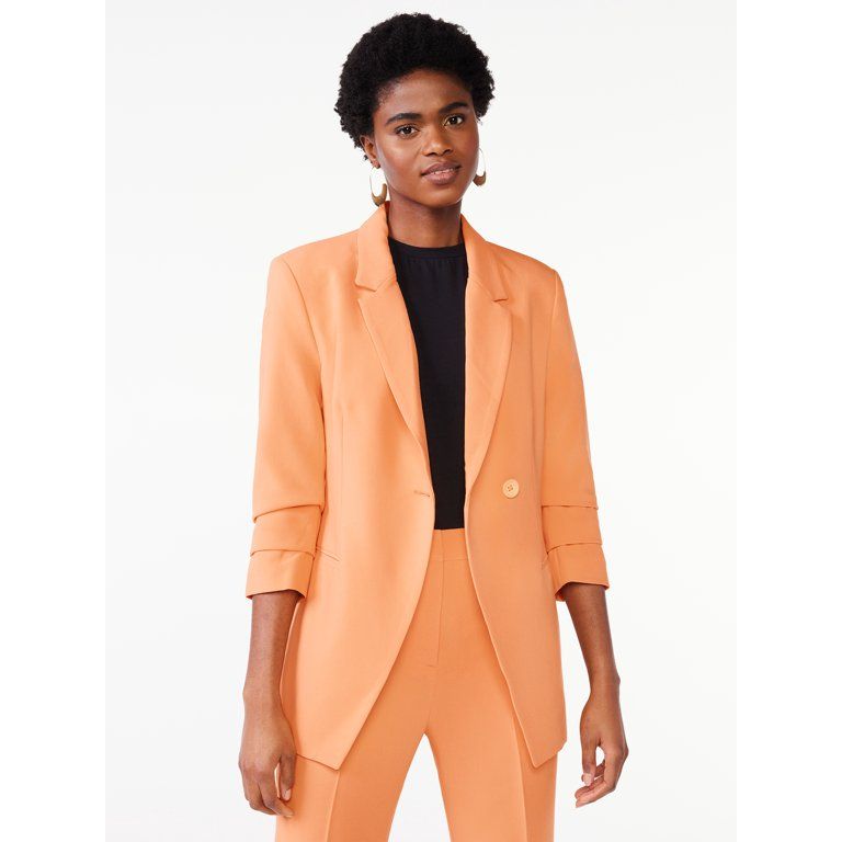 Scoop Women's Scrunch Sleeve Relaxed One Button Blazer, Sizes XS-XXL | Walmart (US)