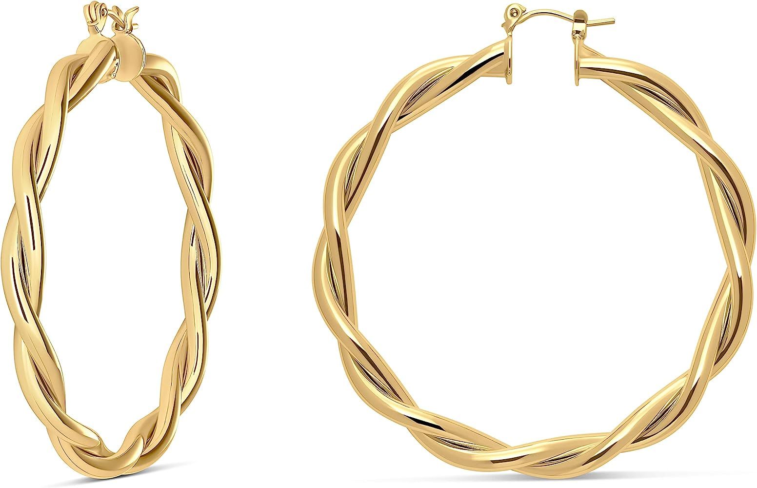 MILLA Twisted Hoop Earrings - 14k Gold Plated Earrings for Women or Chunky Silver Hoops - Gold State | Amazon (US)