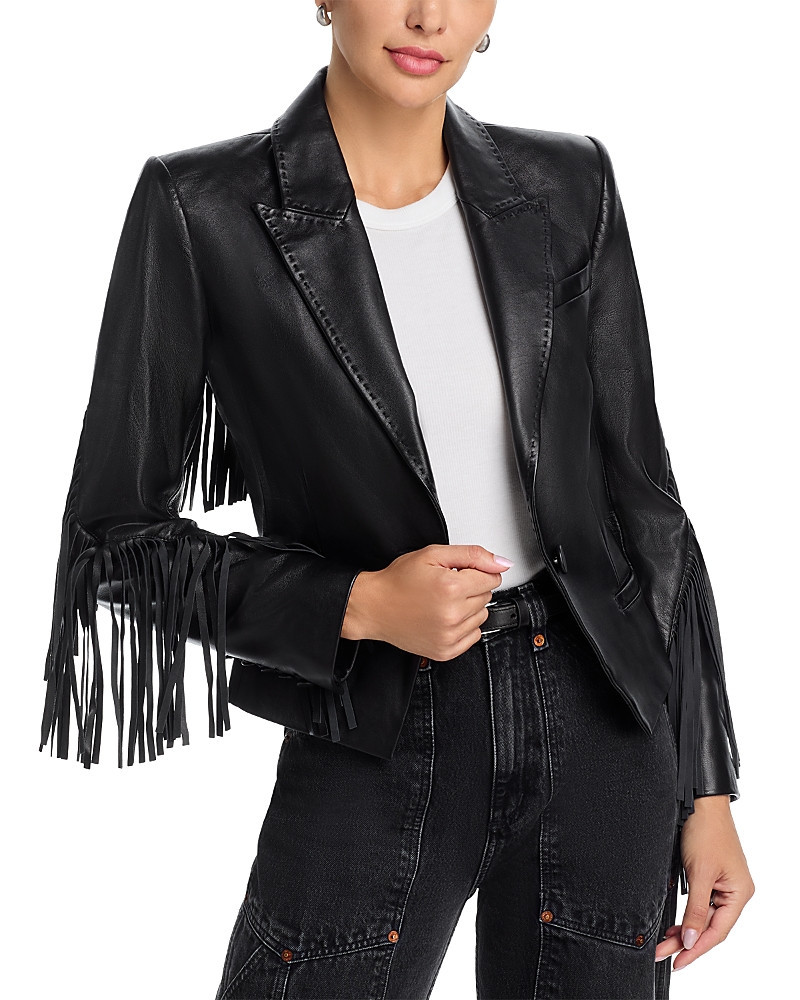 L'Agence Vashti Leather Fringe Trim Blazer | Bloomingdale's (US)