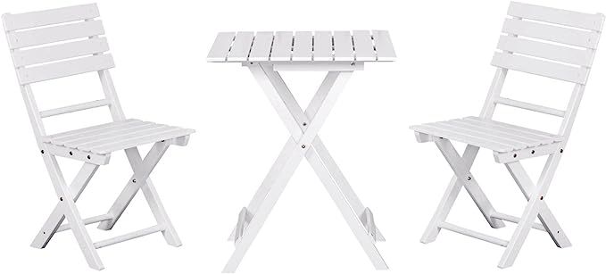 Outsunny 3 Piece Bistro Table and Chairs Set of 2, Natural Wood Outdoor Bistro Set with 2 Folding... | Amazon (US)