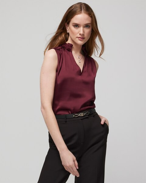 Satin Ruched Neck Shell | White House Black Market