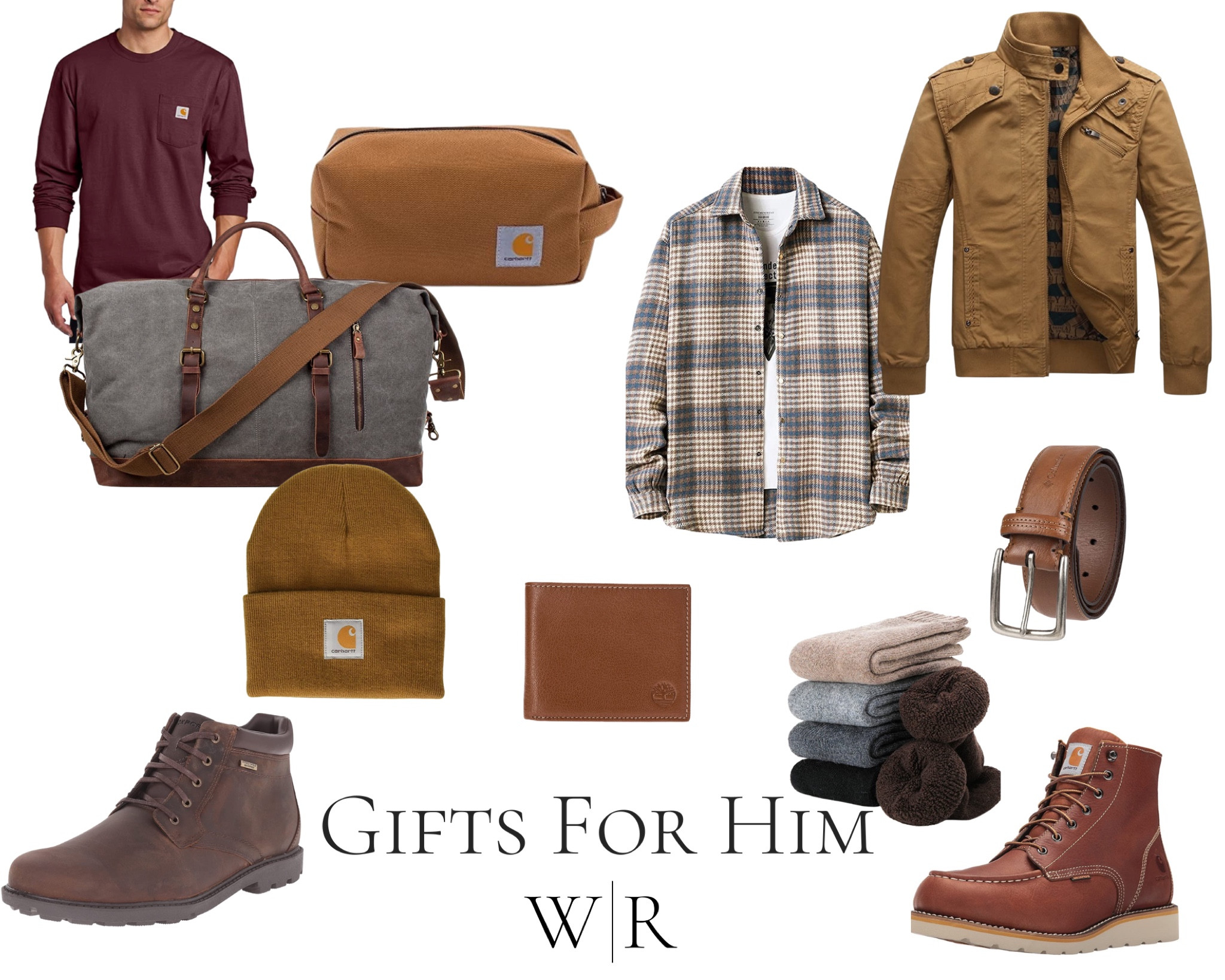 Carhartt Beanie, Overnighter, Carhartt Boots, Carhartt Long sleeve shirt, Leather belt, leather wallet, plaid shirt for him, men’s socks. 

#LTKGiftGuide #LTKHoliday #LTKsalealert