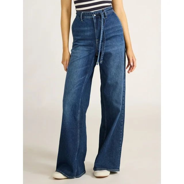 Free Assembly Women Mid Rise Belted Wide Leg Trouser Jean | Walmart (US)