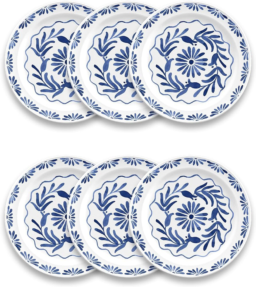 Azul Salad Plate, 8.5-Inch, Pure Melamine, Indoor/Outdoor, Blue and White, Set of 6 | Amazon (US)