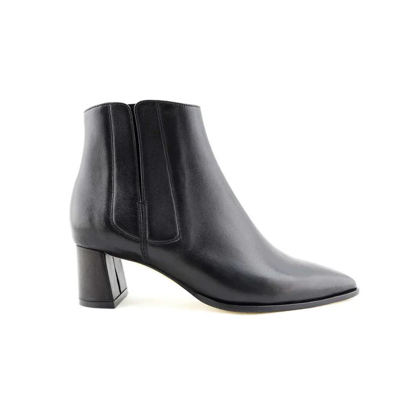Black Calf Leather Lower Block Ankle Boot | ALLY Shoes