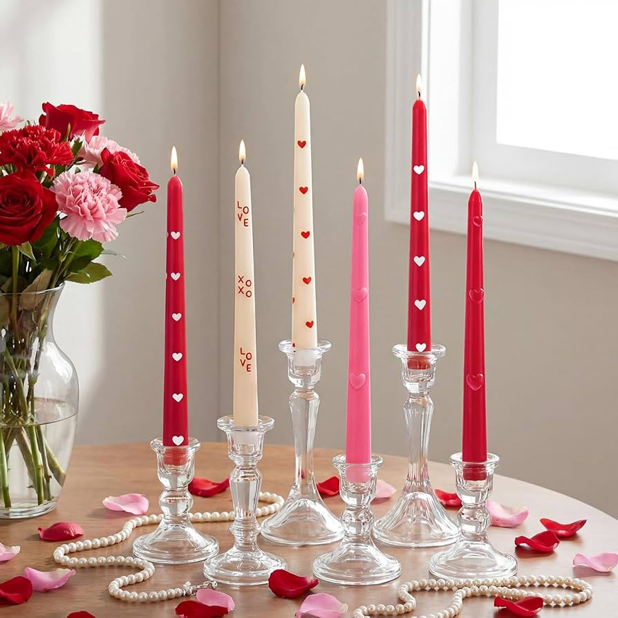 6pcs Pink Red Heart Taper Candle Set 10 Inch Valentine's Candle Sticks Valentines Decorative Cand... | Amazon (US)