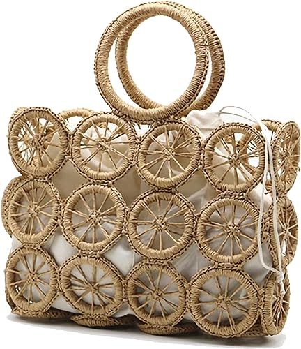 DOLYANG Retro Handwoven Rattan Tote Bag for Women Summer Beach Natural Straw Bag Round Ring Handl... | Amazon (US)