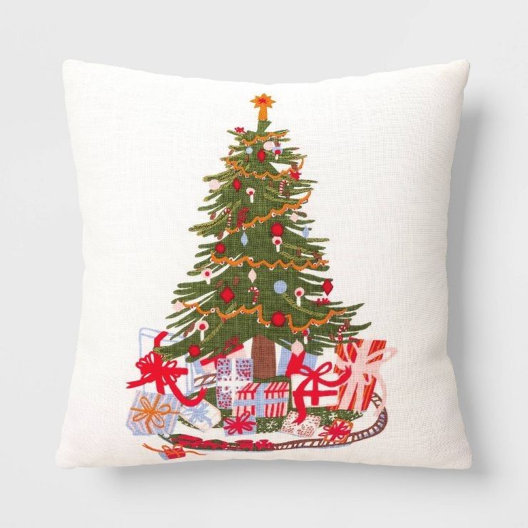 Christmas Tree Embroidered Christmas Throw Pillow Green/Ivory - Target Christmas Decor | Target