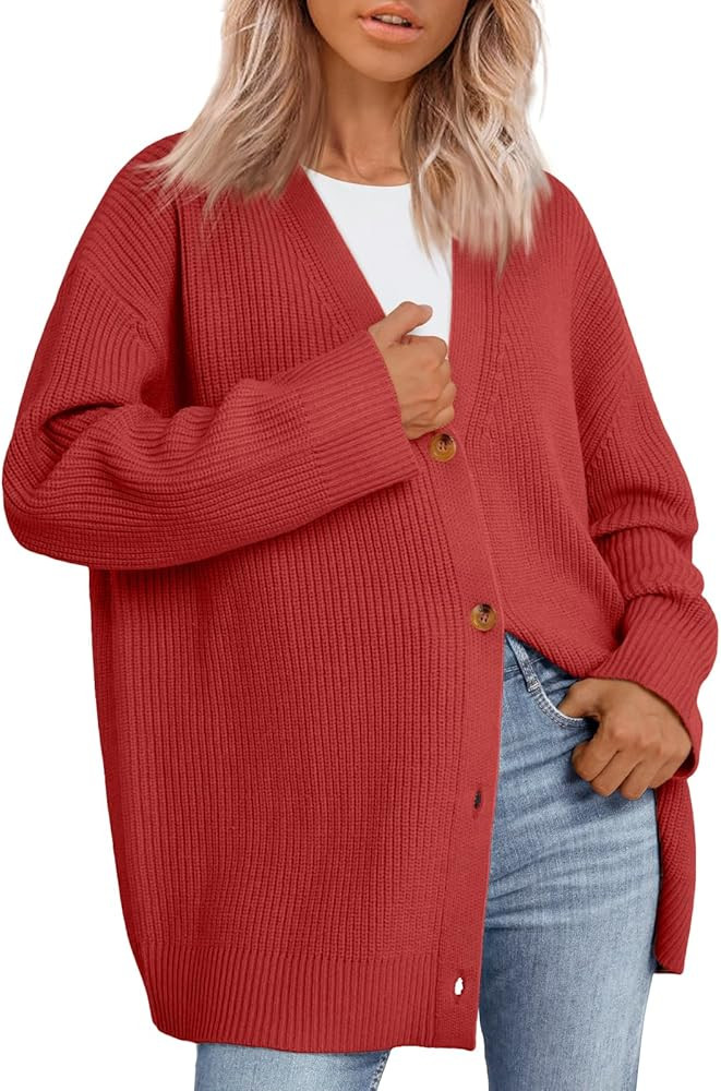 LILLUSORY Women Oversized Cardigan Sweater 2025 Fall Outfits Cloth Fashion V Neck Knit Button Fro... | Amazon (US)