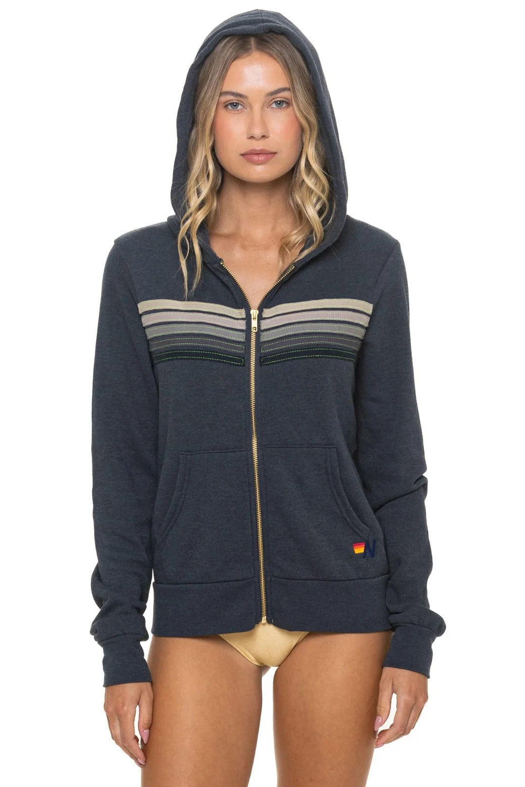 5 Stripe Hoodie Charcoal Grey Stripes | Iconic Luxury Hoodie Made in USA | Aviator Nation | Aviator Nation