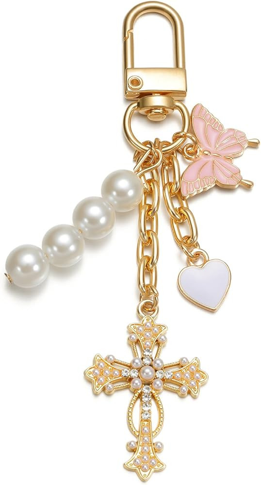 Cross Keychain Heart Butterfly Bag Charm Key Chain Accessories, Rhinestone Sparkling Keychain for... | Amazon (US)