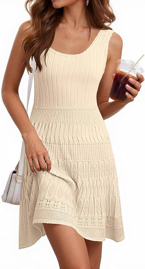MEROKEETY Women's Summer Sleeveless Mini Dress 2025 Casual Crewneck Crochet A Line Flowy Tank Sun... | Amazon (US)