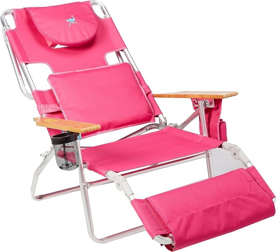 Ostrich Deluxe Padded Sport 3-in-1 Aluminum Beach Chair, Pink | Amazon (US)