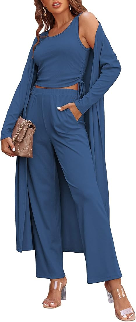 Ekouaer Women's 3 Piece Knit Lounge Set Sweatsuit | Amazon (US)