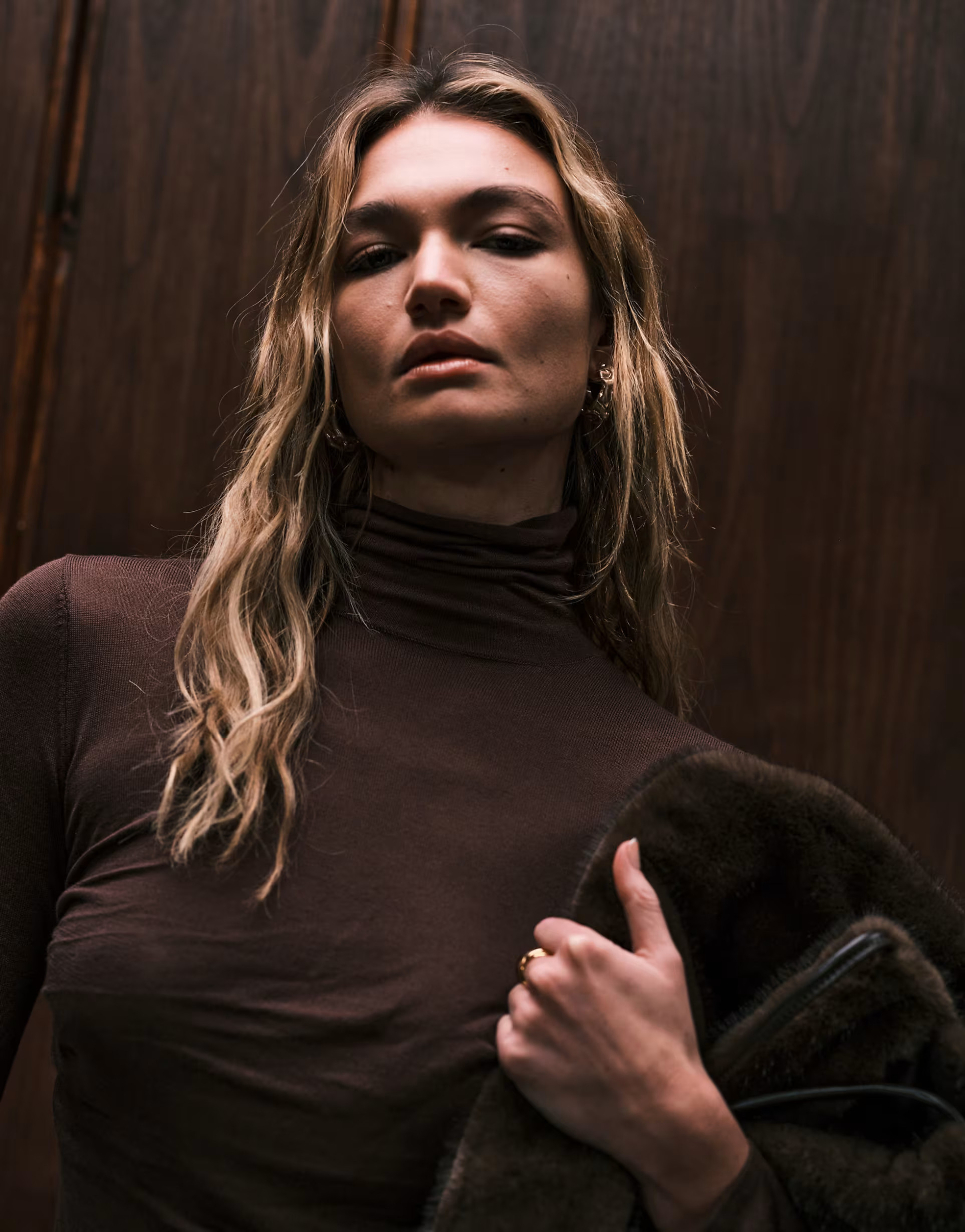 ASOS DESIGN soft touch ruched side high neck top in brown  | ASOS | ASOS (Global)