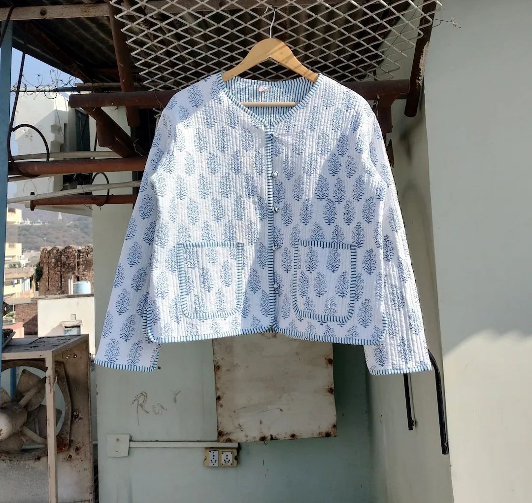 Reversible hand block print cotton quilted jacket  coatJacket, Cotton Sari Kantha Coat, Short Jac... | Etsy (US)