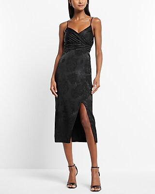 Floral Jacquard V-Neck Wrap Midi Dress | Express