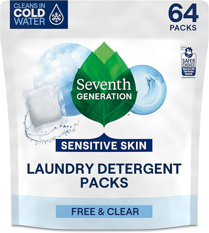 Seventh Generation Laundry Detergent Packs, Free & Clear, Made for Sensitive Skin, EPA Safer Choi... | Amazon (US)