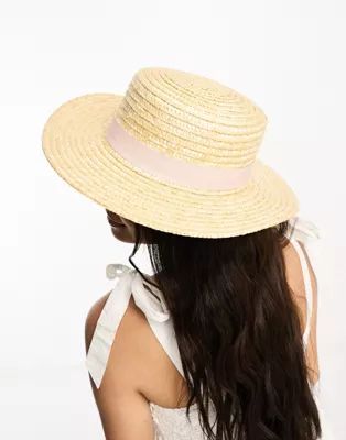 ASOS DESIGN natural straw easy boater with size adjuster and light band | ASOS US