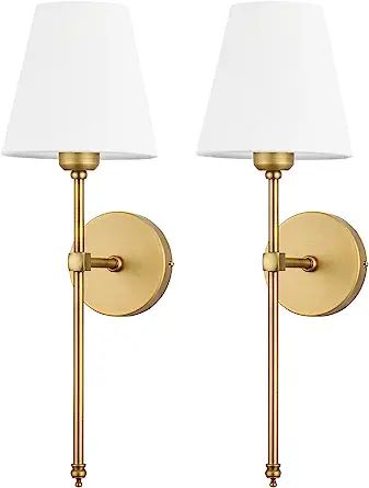 Bsmathom Wall Sconces Sets of 2, Classic Brushed Brass Sconces Wall Lighting, Bathroom Vanity Lig... | Amazon (US)