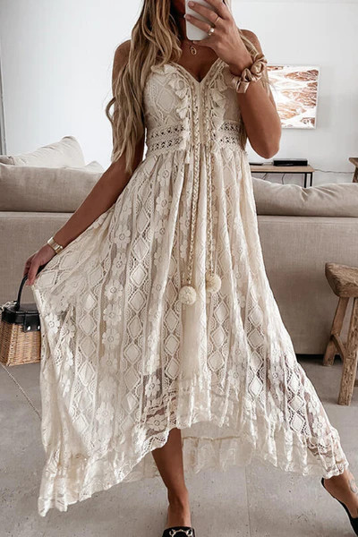 Astrid Sleeveless V-neck Tassel Ruching Dress | Cupshe US