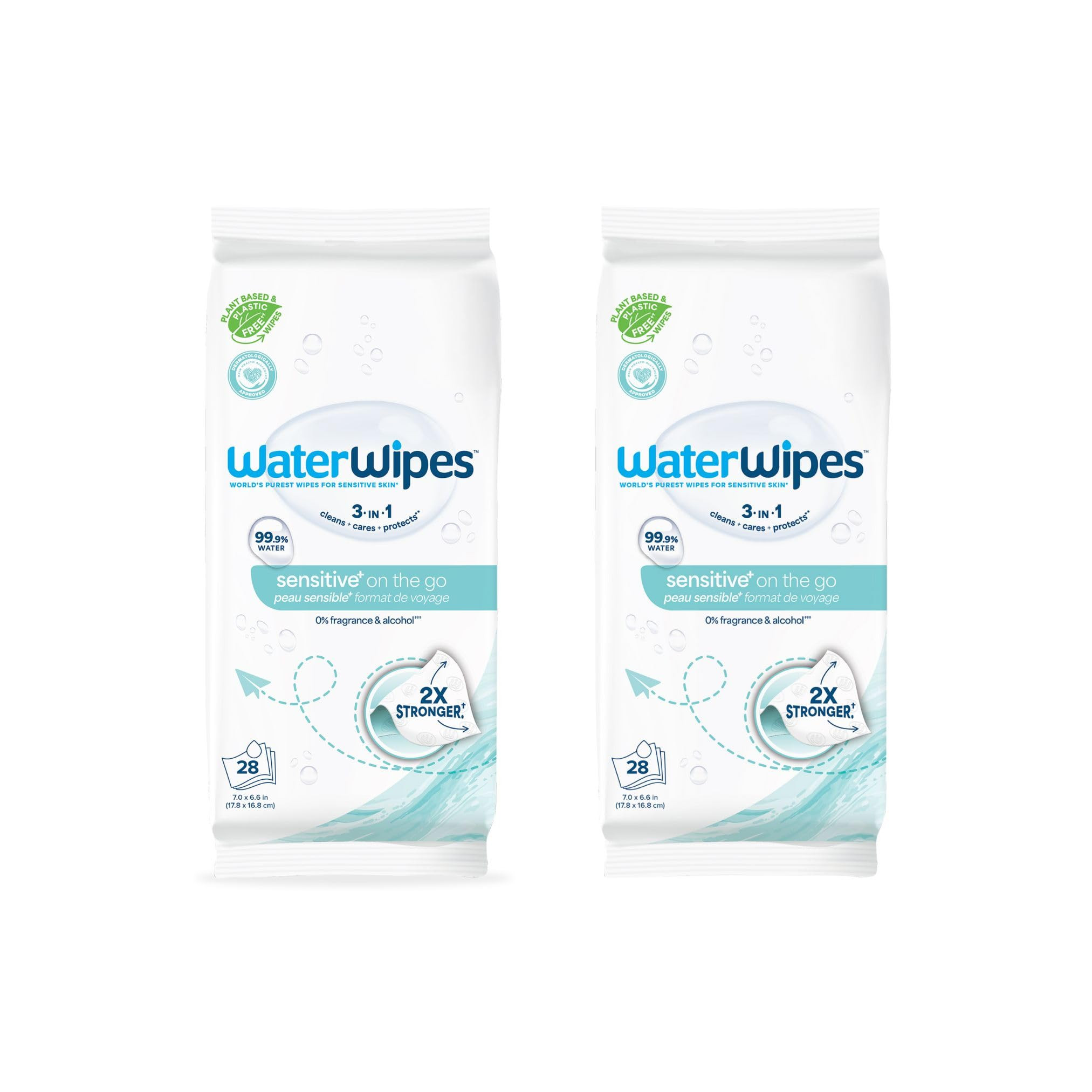 WaterWipes Sensitive+ On The Go Wipes,3-In-1 Cleans,Cares,Protects,99.9% Water,Unscented & Hypoal... | Amazon (US)
