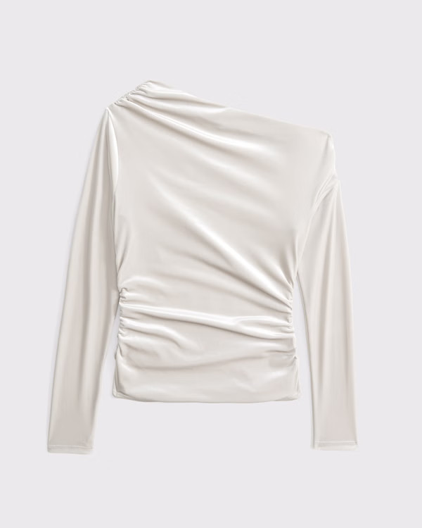 Long-Sleeve Velvet Asymmetrical Draped Top | Abercrombie & Fitch (US)