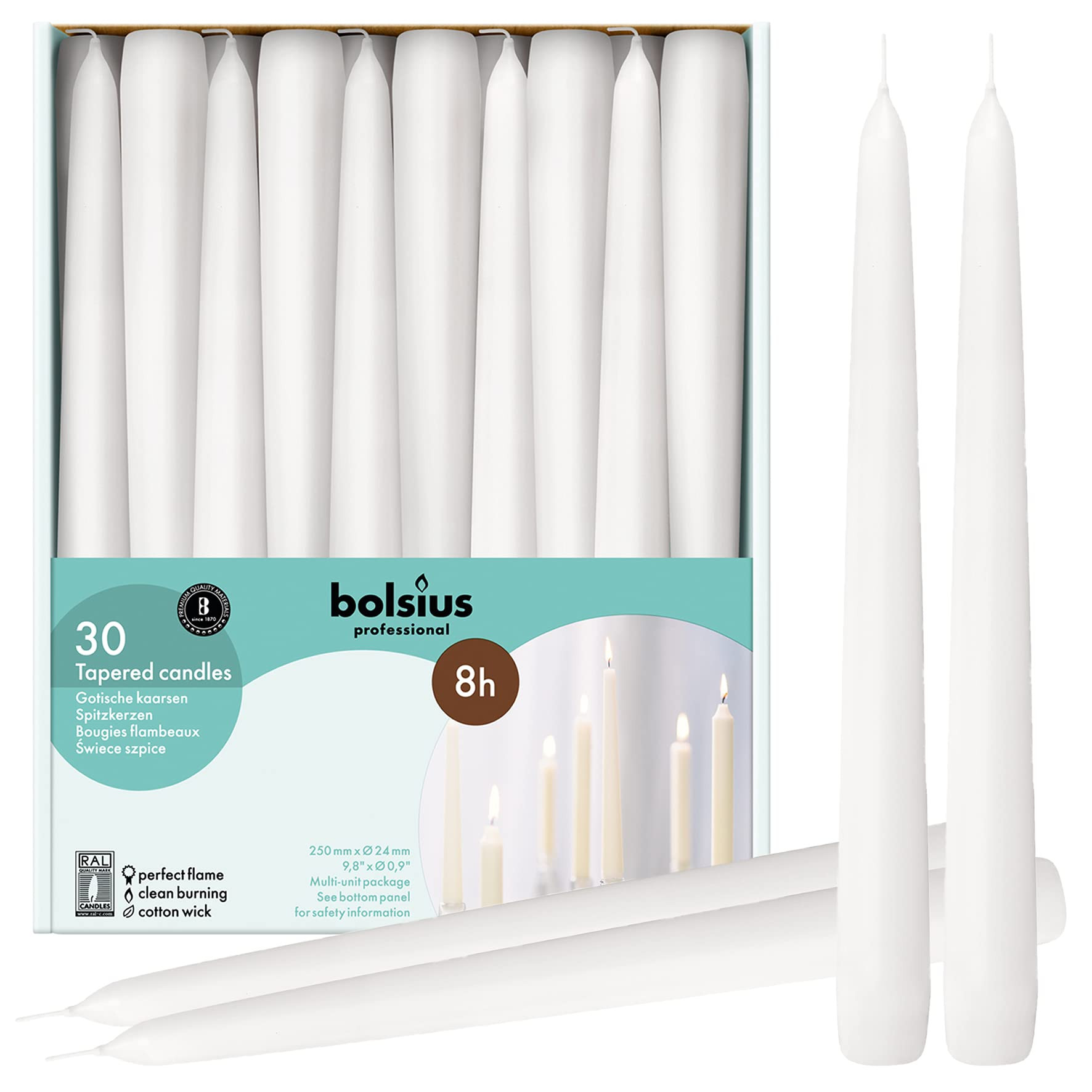 BOLSIUS Long White Taper Candles - Bulk Pack of 30 Count - 10-inch Unscented Household Candlestic... | Amazon (US)