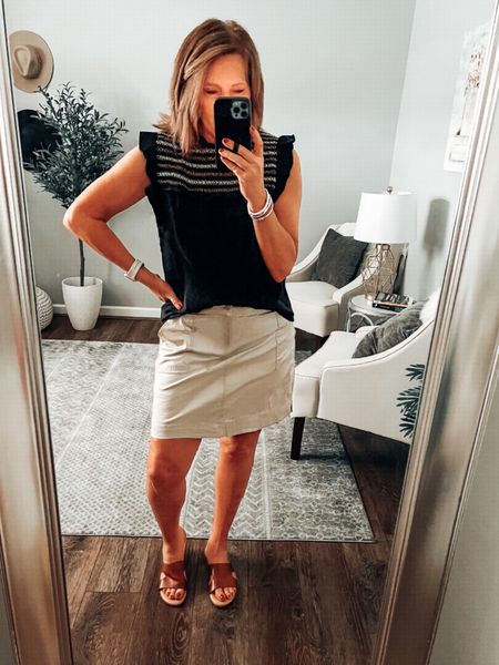 Lee Everyday skort, comes in multiple colors and prints, styled with the smocked top from J.Crew Factory (fits tts) on sale!!❤️

Summer outfits, skirts, tops, new trends, new arrivals, casual outfit, fashion over 40, Walmart fashion, Walmart skirt, Walmart sandals, Time and Tru

#LTKunder50 #LTKsalealert #LTKshoecrush