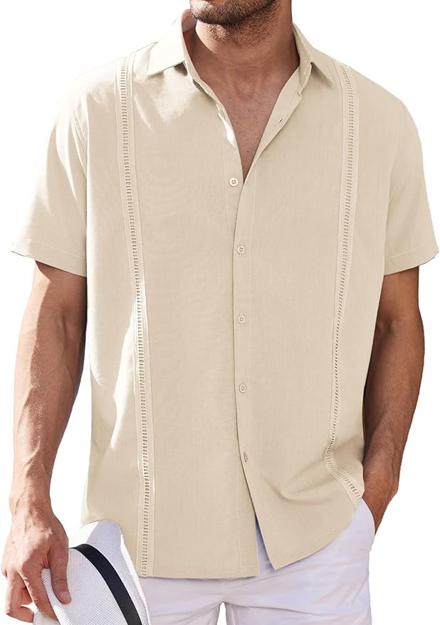 COOFANDY Mens Short Sleeve Cuban Guayabera Shirt Casual Summer Beach Button Down Shirts | Amazon (US)
