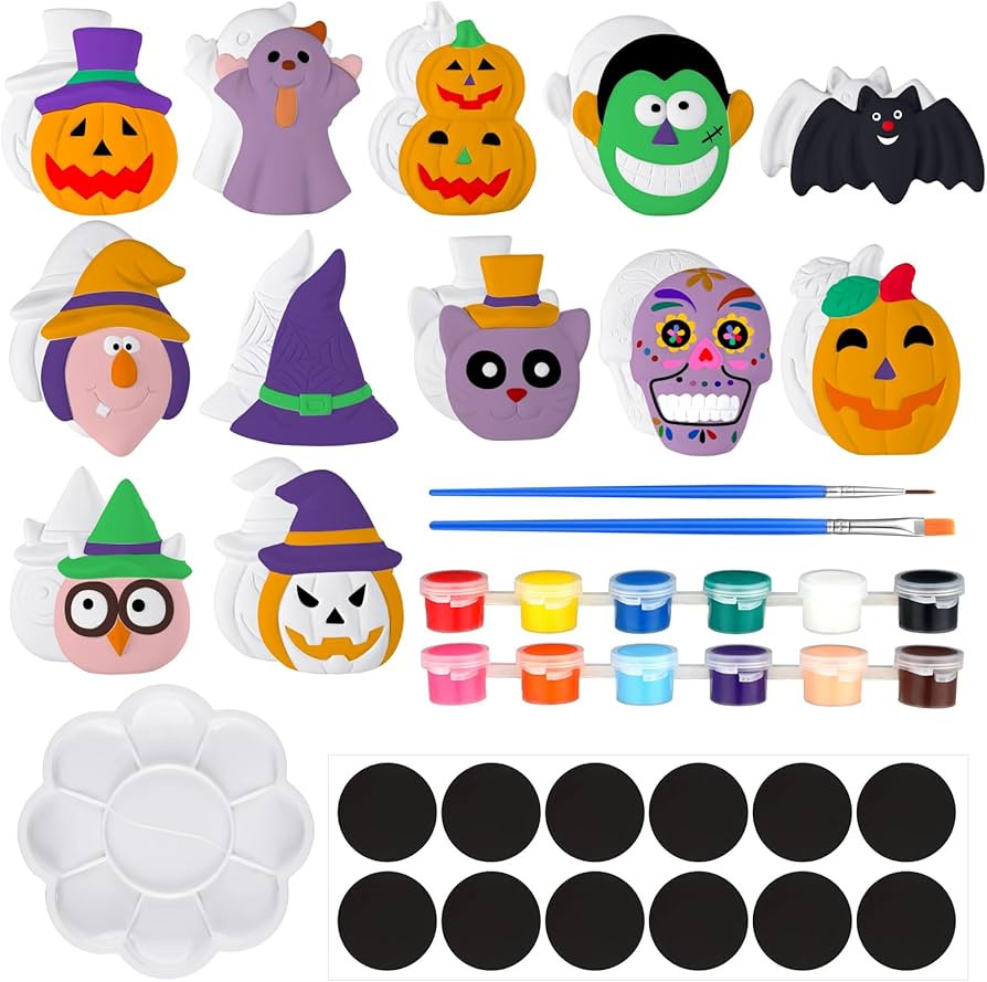 Sinmoe 12 Sets Halloween Paint Your Own Figurines Pumpkins Ghost Ready to Paint Ceramic Painting ... | Amazon (US)